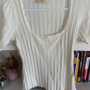 Sezane Cream Ribbed Knit Top